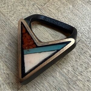 TECH ETHER GUILD Vintage Brass Geometric Multicolor Cloisonné Belt Buckle RARE